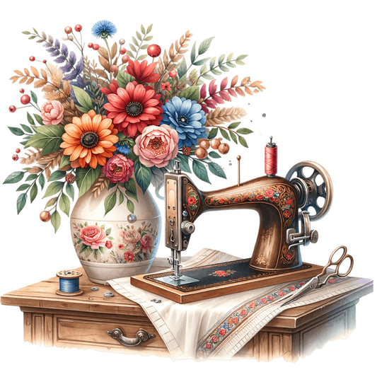 14"x14" Floral Sewing Machine 100% Cotton Fabric Panel Square | Quilting Sewing Block ET335