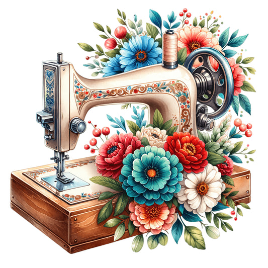 14"x14" Floral Sewing Machine 100% Cotton Fabric Panel Square | Quilting Sewing Block ET338