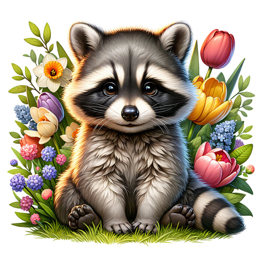 Floral Raccoon 100% Cotton Fabric Panel Square | Quilting Sewing Block ET341