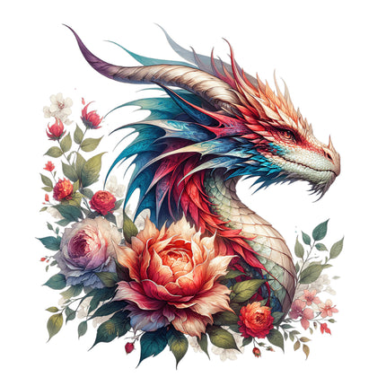 Colorful floral dragon fabric panel