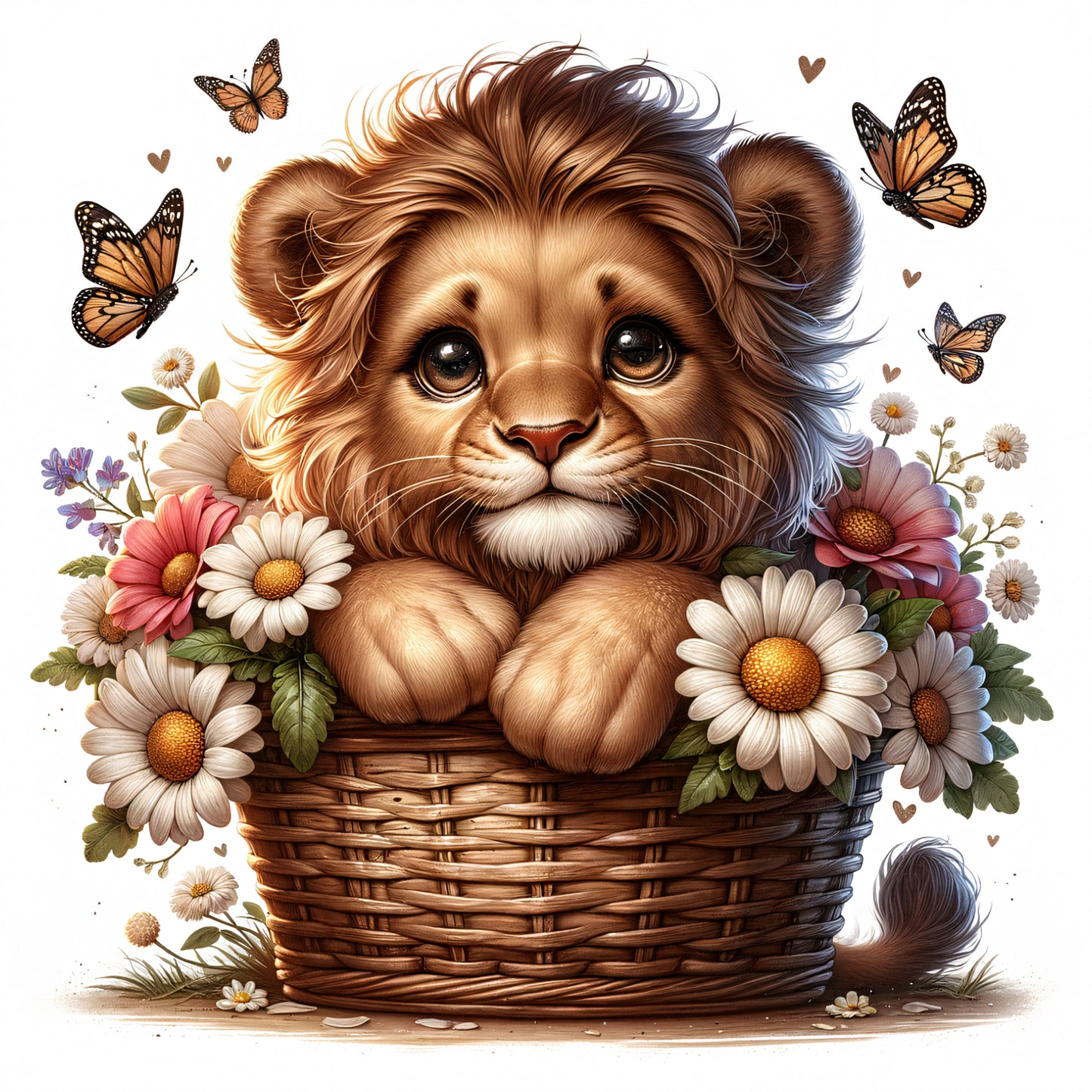 Lion in Floral Basket 100% Cotton Fabric Panel Square | Quilting Sewing Block ET441