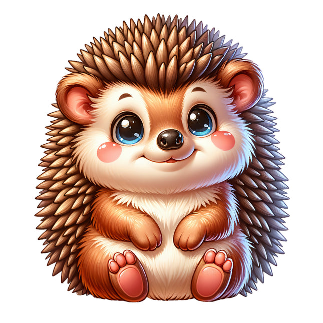 A digitally printed fabric panel featuring a cute hedgehog character with a predominantly beige color.