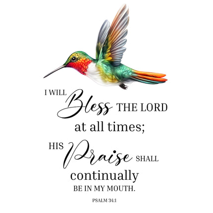 Psalm 34:1 Scripture 100% Cotton Fabric Panel Block ET5233