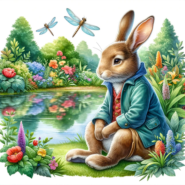Rabbit in Garden 100% Cotton Fabric Panel Block ET546