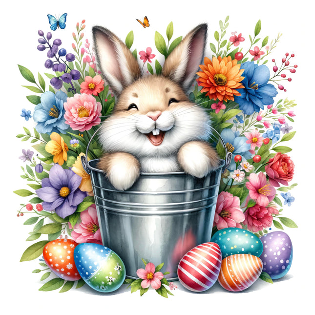 Floral Bunny Rabbit 100% Cotton Fabric Panel Block ET558