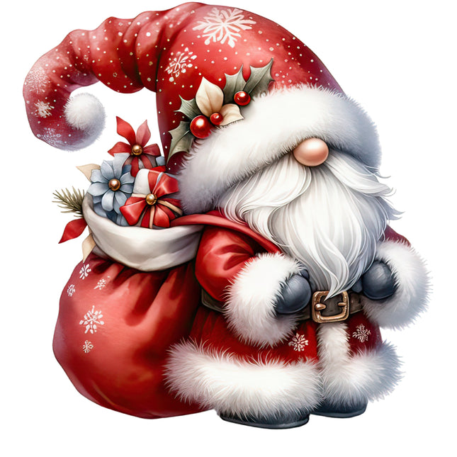 festive gnome with a red hat quilt block