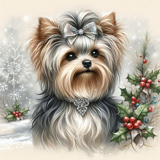 Holiday Yorkie 100% Cotton Fabric Panel Block | Quilting Sewing Square ET5775