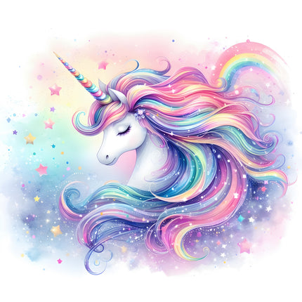 Colorful unicorn with a rainbow mane fabric panel