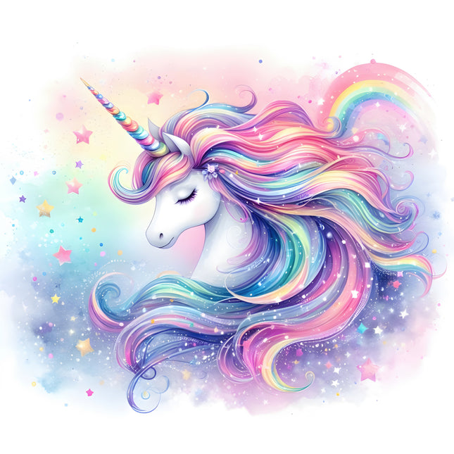 Colorful unicorn with a rainbow mane fabric panel