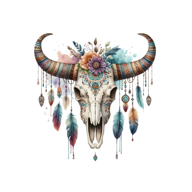 Boho Cow Skull 100% Cotton Fabric Panel Block ET752