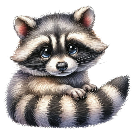 A digitally printed fabric panel featuring a cute raccoon