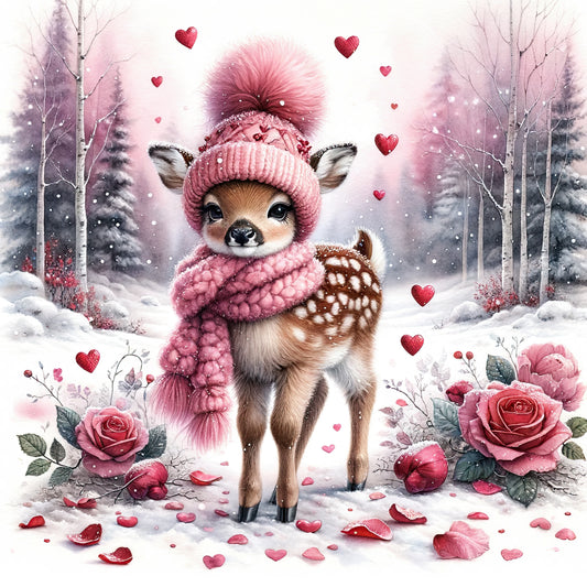 Valentine Winter Deer 100% Cotton Fabric Panel Block | Quilting Sewing Square ET853