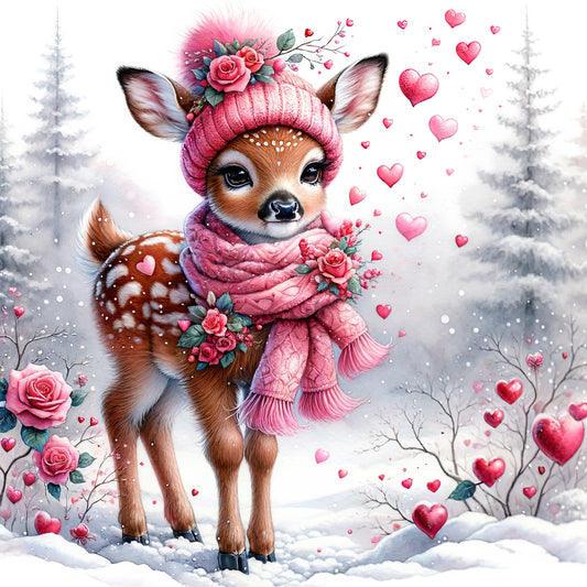 Valentine Winter Deer 100% Cotton Fabric Panel Block | Quilting Sewing Square ET855