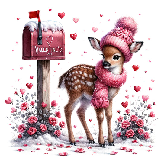 Valentine Winter Deer 100% Cotton Fabric Panel Block | Quilting Sewing Square ET859