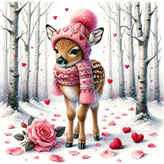 Valentine Winter Deer 100% Cotton Fabric Panel Block | Quilting Sewing Square ET860