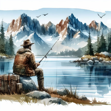 Fishing on Lake 100% Cotton Fabric Panel Block ET901