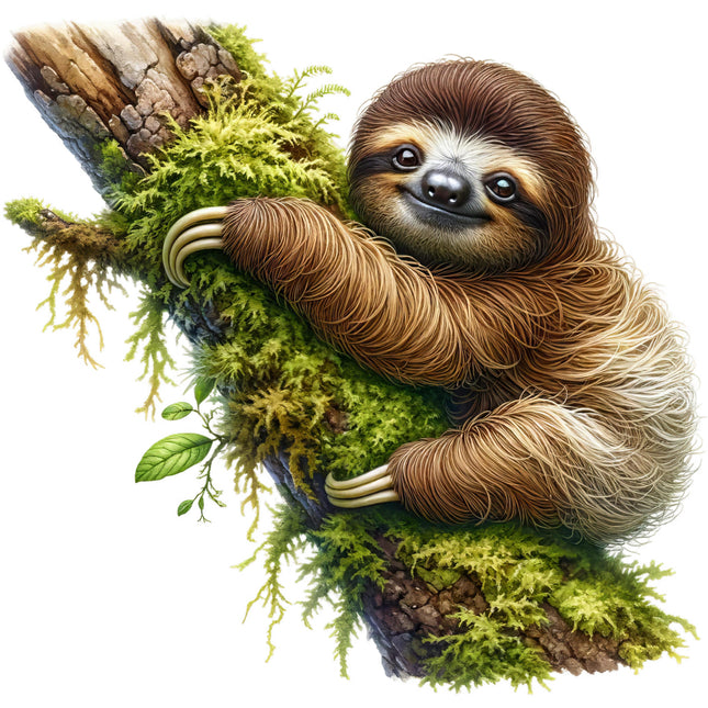 Sloth hanging on a branch fabric panel