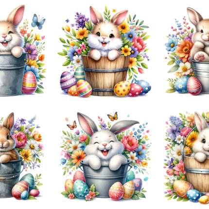 6 Piece 6"x6" Spring Easter Bunny 100% Cotton Fabric Panel Squares Quilting Blocks