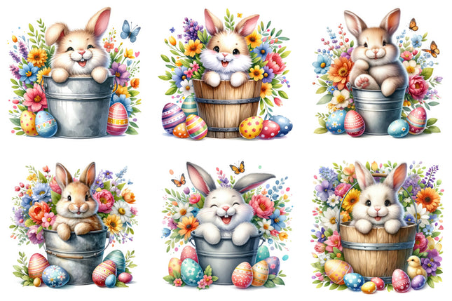 6 Piece 6"x6" Spring Easter Bunny 100% Cotton Fabric Panel Squares Quilting Blocks