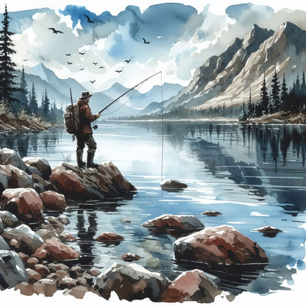 Fishing on Lake 100% Cotton Fabric Panel Block M2127