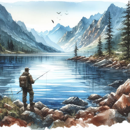 Fishing on Lake 100% Cotton Fabric Panel Block M5150