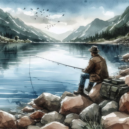 Fishing on Lake 100% Cotton Fabric Panel Block ET170