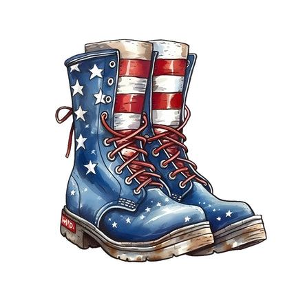 Pair of boots with American flag fabric panel