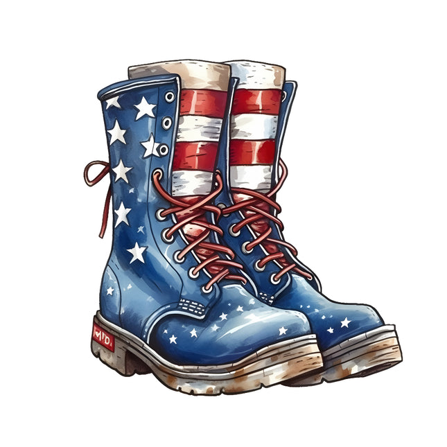 Pair of boots with American flag fabric panel