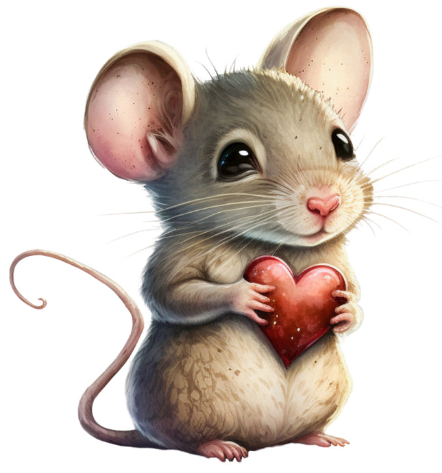 mouse holding a heart fabric panel
