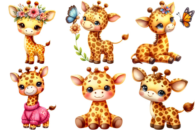 6 Piece 5"x5" Baby Giraffes 100% Cotton Fabric Panel Squares Quilting Blocks