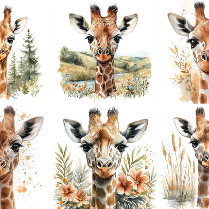 6 Piece 5"x5" Giraffes 100% Cotton Fabric Panel Squares Quilting Blocks