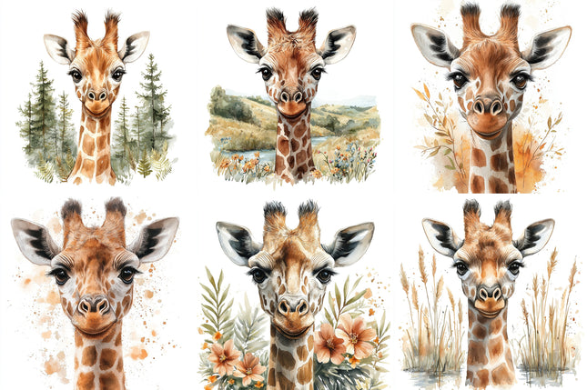 6 Piece 6"x6" Giraffes 100% Cotton Fabric Panel Squares Quilting Blocks
