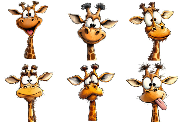 6 Piece 4"x4" Whimsical Giraffes 100% Cotton Fabric Panel Squares Quilting Blocks