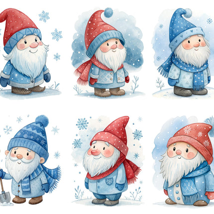 6 Piece 6"x6" Winter Gnomes 100% Cotton Fabric Panel Squares Quilting Blocks