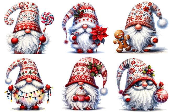 6 Piece 3"x3" Christmas Gnomes 100% Cotton Fabric Panel Squares Quilting Blocks