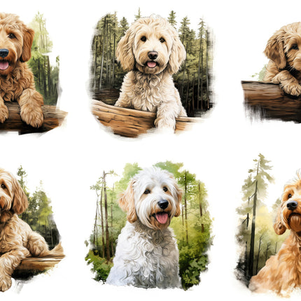 6 Piece 3"x3" Goldendoodle Dogs 100% Cotton Fabric Panel Squares Quilting Blocks