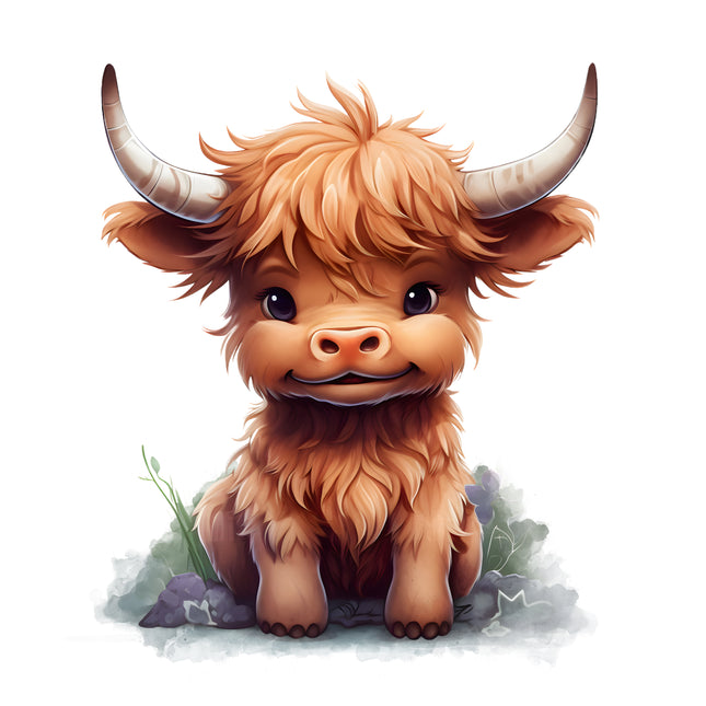 Baby Highland Cow 100% Cotton Fabric Panel Block H333