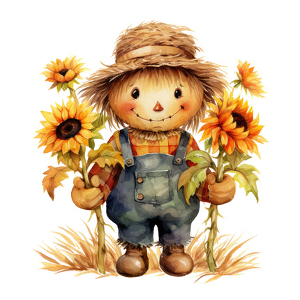 Scarecrow Sunflowers 100% Cotton Fabric Panel Block H836