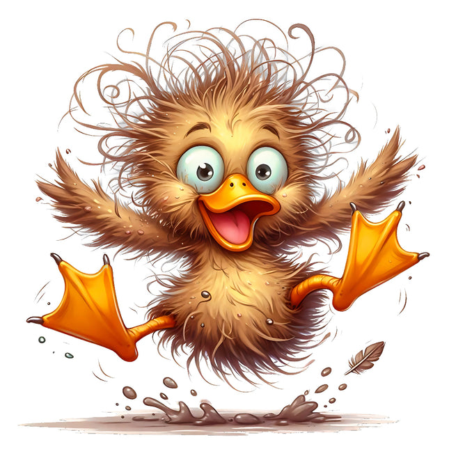 A digitally printed 100% cotton fabric panel featuring a cartoon image of a frazzled duck with a humorous expression.