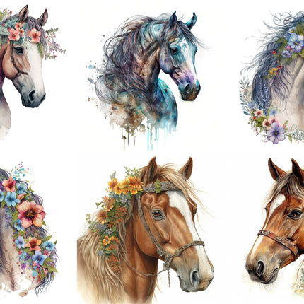 6 Piece 6"x6" Boho Horses 100% Cotton Fabric Panel Squares Quilting Blocks