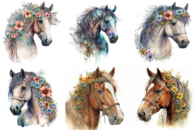 6 Piece 6"x6" Boho Horses 100% Cotton Fabric Panel Squares Quilting Blocks