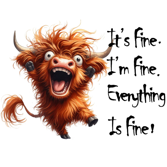 Humor Frazzled Cow I'm Fine Everything's Fine 100% Cotton Fabric Panel Block IF5