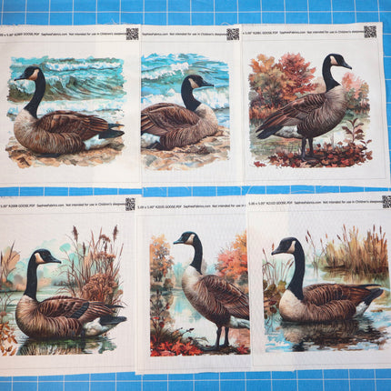 Set of six goose illustrations fabric panels