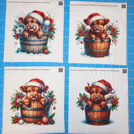 Four highland cow fabric panels