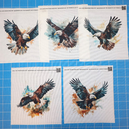 5 Piece 5"x5" Eagles 100% Cotton Fabric Panel Squares Quilting Blocks