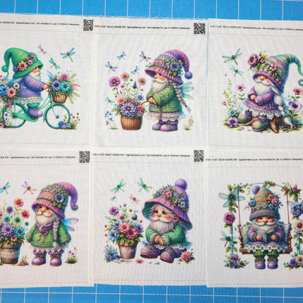 Set of six gnome fabric blocks