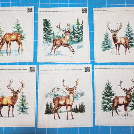 Set of six deer quilt blocks