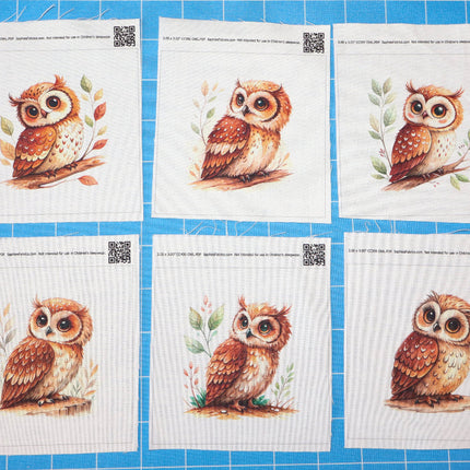 Set of six cards owl quilt blocks