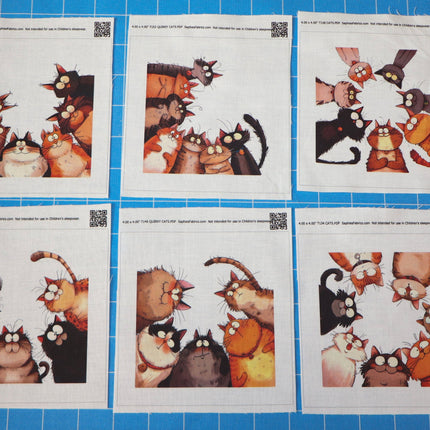 Set of six cat quilt blocks