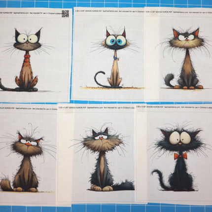 Set of six cartoon cat quilt blocks